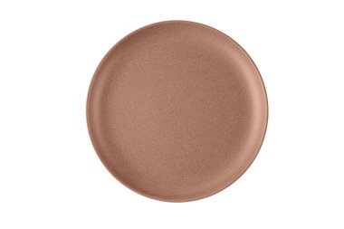 Beyaz arka planda izole edilmiş boş, eski tip pembe mercan levha. Moda rengi: 2025 Mocha Mousse. Elemet tasarımı.