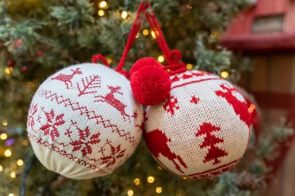 Close View Christmas Ornaments Hanging Christmas Tree — Stock Photo, Image
