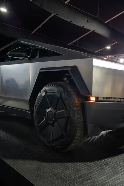 stock image Serdang, Malaysia - May 24,2024 : Tesla Cybertruck displaying at the Malaysia Autoshow 2024 in Maeps Serdang.