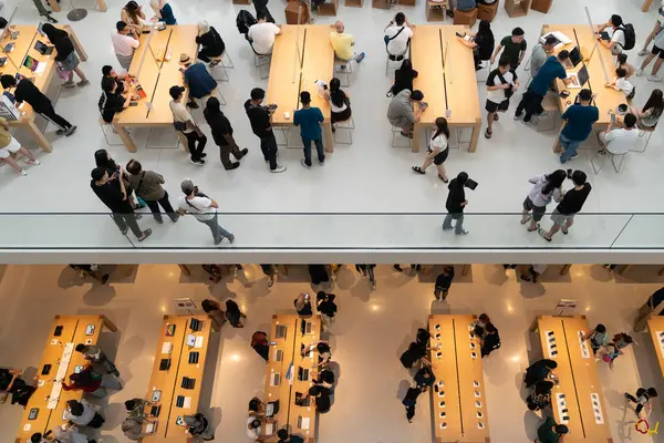 stock image KL, Malaysia- September 1, 2024 : People can seen exploring around Apple The Exchange TRX. It is the first Apple Store location in Malaysia, located within Kuala Lumpur's new Tun Razak Exchange (TRX)