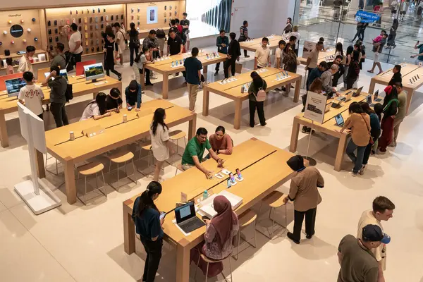 stock image KL, Malaysia- September 1, 2024 : People can seen exploring around Apple The Exchange TRX. It is the first Apple Store location in Malaysia, located within Kuala Lumpur's new Tun Razak Exchange (TRX)