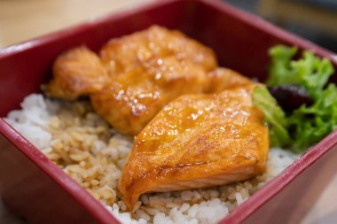 Somon Teriyaki Don 'un yakın çekim görüntüsü