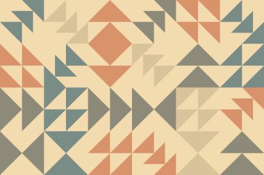 Kusursuz desenli soyut karo dekoratif oklar. Geometrik renkli mozaik arkaplan tasarımı retro tarzı