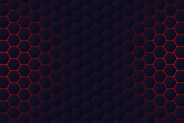 Abstract Zwart Geometrisch Achtergrond Ontwerp Met Rode Achtergrondverlichting Hexagonale Illustratie — Stockvector
