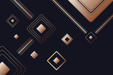 Siyah zemin üzerinde altın gradyan geometrik şekillerin soyut dinamik bileşimi