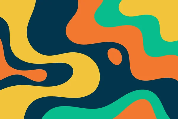 Абстрактный Плоский Фон Жидких Волн Оранжевые Зеленые Желтые Черные Волнистые — стоковый вектор