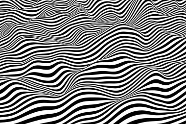 Zarif siyah beyaz çizgili arka plan. Moda soyut dalga dalga vektör dokusu. Yumuşak akış çizgileri desen tasarımı