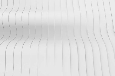 Dalgalı beyaz bant soyut 3D görüntüleme. Web, iniş, el ilanı, kart, kumaş baskısı ve iş sunumu için minimalist arkaplan görselleştirmesi