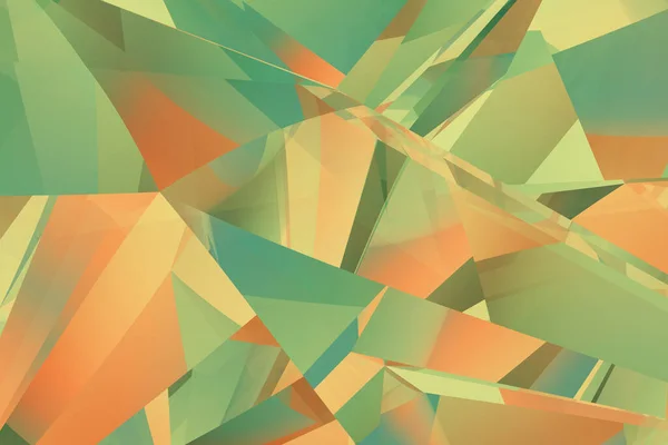 Digital crystal broken glass green background 3d illustration. Trendy kaleidoscope reflection polygon texture