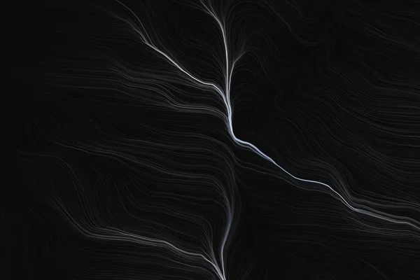 Partículas Brancas Abstratas Fluem Sobre Fundo Preto Futurista Electro Linhas — Fotografia de Stock