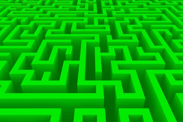 Abstract green complex labyrinth game 3d rendering. Isometric maze background visualization