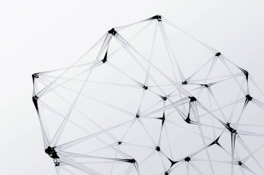 Garip şeffaf bağlantı akıcı bir şekilde 3D çizgiler çiziyor. İniş için soyut bilim kurgu çokgen pleksus şekil arka planı, poster, reklam pankartı ve bilim veya tıbbi yönlerdeki sunum