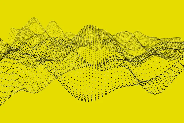 Chaotic Dynamic Particles Abstract Futuristic Dotted Wave Rendering Yellow Background — Stock Photo, Image