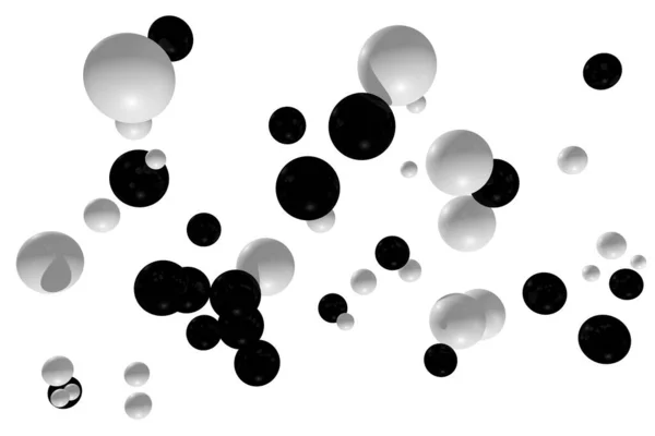 Witte Zwarte Dynamische Ballen Willekeurige Samenstelling Abstract Realistische Achtergrond Met — Stockfoto