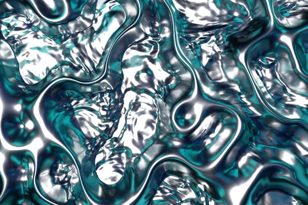 Trendy Blauwe Metallic Folie Vloeistof Gradiënt Golvende Plooien Oppervlak Achtergrond — Stockfoto