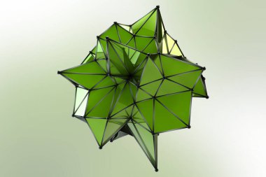 Bulanık arkaplan 3d illüstrasyonunda karmaşık yeşil çokgen şekilli pleksus