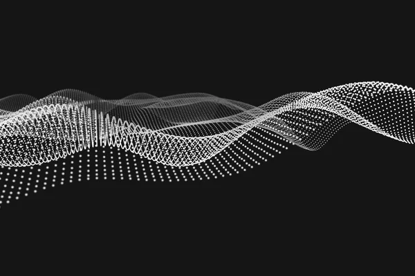 黒の3D背景とぼやけた粒子メッシュ波 — ストック写真