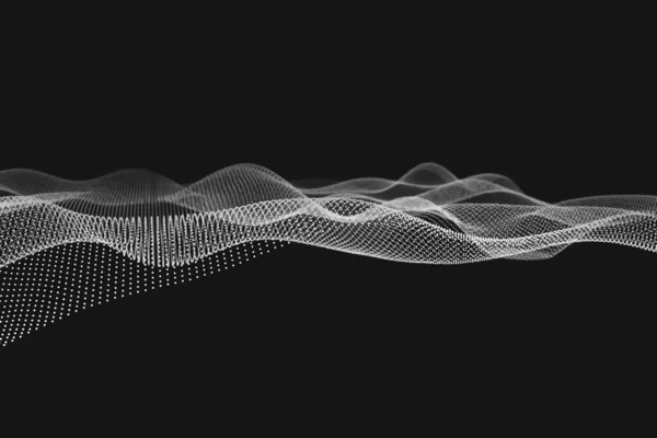 動的集束白色波粒子 ビッグデータテクノデザインのコンセプト黒の背景 3Dイラスト — ストック写真