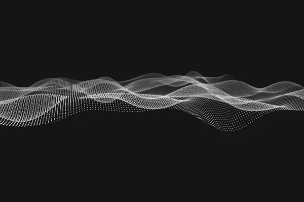 カオス動的ぼやけた粒子 要旨未来の点線波3Dイラスト黒の背景 — ストック写真
