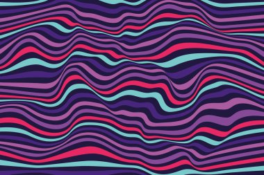 Violet dalgalı duvar kağıdı yüzeyi. Çok renkli çizgiler arka plan tasarımı. Moda dalgası desen dokusunu katlar