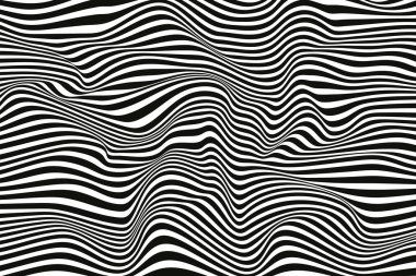Soyut çizgili deniz çizimi. Dijital optik illüzyon tasarımı. Moda siyah beyaz dalga arkaplanı