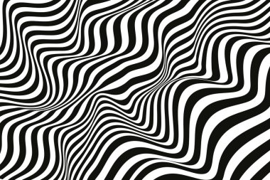 Dalgalı çizgili arka plan. Soyut dalgalı doku. Siyah ve beyaz eğri çizgi dokusu. Moda desen tasarımı