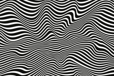Kıvrımlı dalga çizgileri. Modaya uygun bükülmüş çizgili doku çizimi. Soyut siyah beyaz dalga deseni