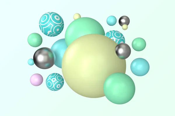 概要不規則な円の次元球3Dイラスト 薄い緑色の背景に球状の形状 — ストック写真