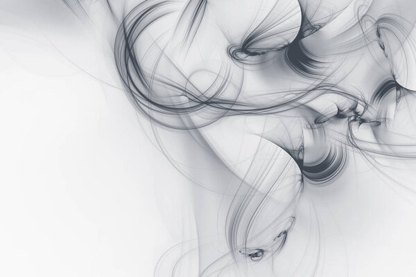Abstract smoky wave on white background. Futuristic light effect wallpaper surface 3d rendering