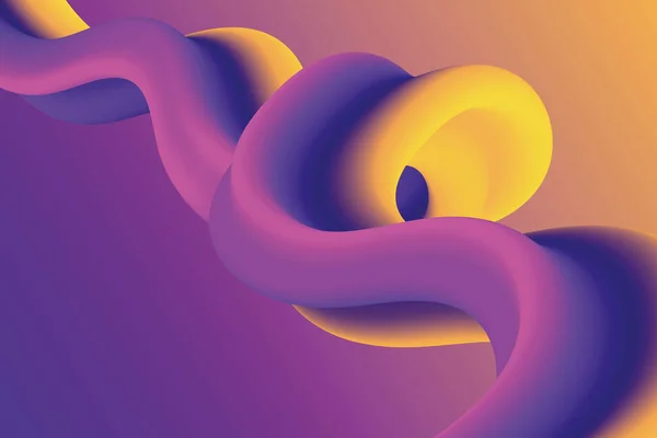 トレンディなネオン液体ツイスト形状 概要液体勾配曲線波背景 スタイリッシュな紫外線と黄色の渦巻きオブジェクトのイラスト — ストックベクタ