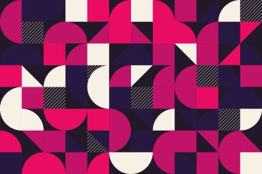 Karmaşık geometrik dikişsiz desen bileşimi. Soyut ızgara coğrafi şekiller Bauhaus tarzında arkaplan tasarımı