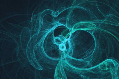 Yeşil neon 3D tasvir teknolojisi ve fütüristik stilde. Girdap arkaplanındaki soyut duman çizgileri