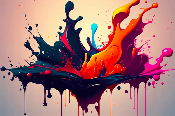 Lebendige Flüssigkeit Spritzt Von Acrylfarbe Dekorative Hintergrundgestaltung Abstrakte Illustration — Stockfoto