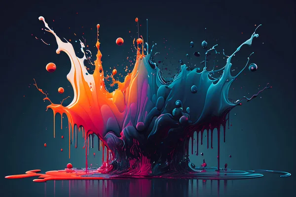 Koyu Arkaplanda Parlak Sıvı Gradyan Boya Sıçraması Soyut Renkli Illüstrasyon — Stok fotoğraf