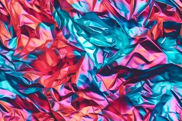 Bunte Holographisch Irisierende Zerknüllte Folie Als Nahtloser Texturhintergrund Für Karten — Stockfoto