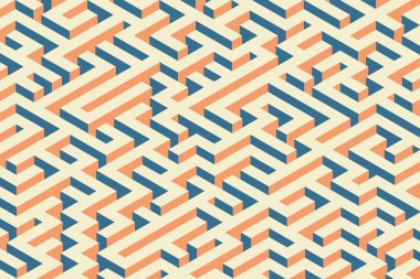 Retro labirent arka planı. Noiae etkisi desenli Isometric sonsuz labirent
