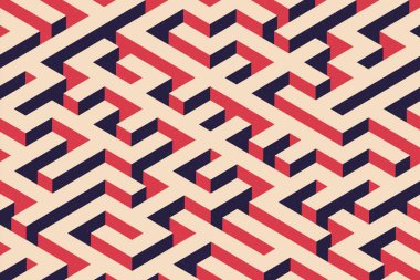 Klasik geometrik labirent dizaynı. Soyut labirent çizimi. Karmaşık gürültülü retro arkaplan