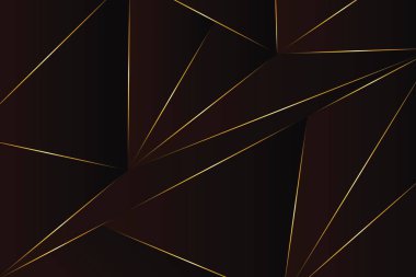 Altın parıltılı çizgileri olan kahverengi renkli bir çokgen. Kapak, kart, tasarım ve sunum için geometrik vektör arkaplanı