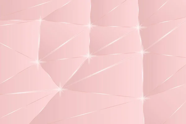 パステルピンクの三角形ポリベクトルの背景 プレミアム高級幾何学的テクスチャ キラキラ効果のある三角形の金色の線 — ストックベクタ