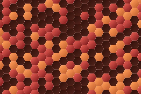 ダークブラウンとオレンジのグラデーション六角形の抽象的なベクトル背景 ハニカム形状パターンデザイン — ストックベクタ