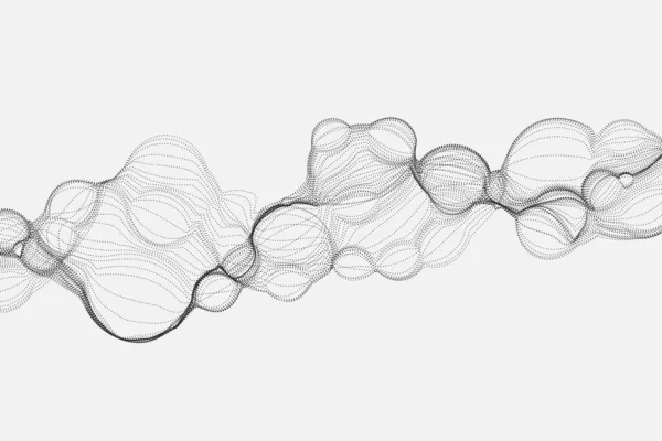 Kontur Bubbla Vågor Med Partiklar Dekorativa Vit Bakgrund Futuristiska Vågiga — Stock vektor
