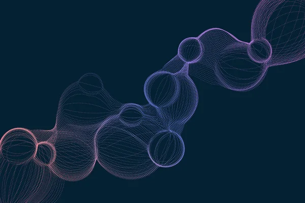 在黑色背景上抽象的未来主义梯度气泡颗粒形状 科技型数字点状分子结构图解 — 图库矢量图片