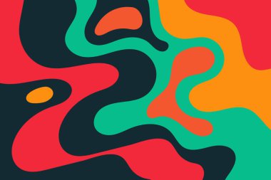 Canlı dalgalı noktalar ve soyut arkaplan noktaları. Çizgi film tarzında düz renkli sıvı şekiller