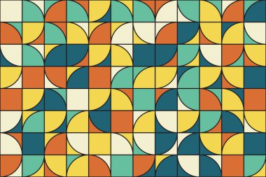 Renkli yarım dairelerin soyut bileşimi, kusursuz desenler. Canlı yarım daire dekoratif arkaplan