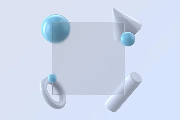 ガラス形態学の抽象装飾的背景 円柱コーン 幾何学的形状フレームイラストの3Dレンダリング — ストック写真