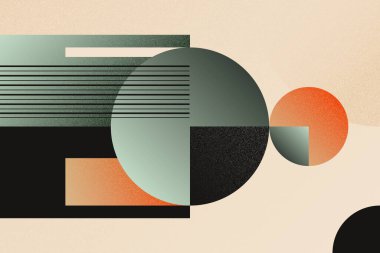 Geometrik şekiller ve çizgilerin pastel yeşil, bej ve siyah renkli olduğu yaratıcı bir el yapımı, modern tarz ile soyut bir arka plan.