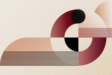 Yüzyılın ortalarında bej, siyah ve pastel kırmızıyla geometrik şekilli modern tarzın yer aldığı sofistike bir soyut arkaplan.