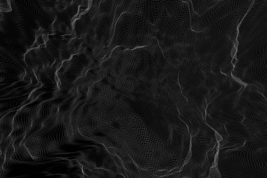 Bu siyah ve beyaz arka plan, soyut ve bilimsel görseller için mükemmel, yapılandırılmış bir ızgara içinde türbülans ve akış dinamik etkileşimini yakalar