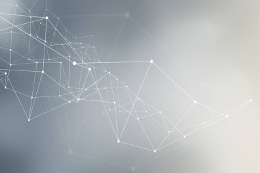 Arkaplanda soyut bir nokta ve çizgi ağı tasvir ediliyor, çokgen bir yapı içinde bağlantı hissi yaratıyor, teknik temalar için ideal.