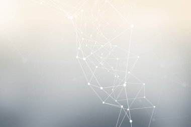 Noktalardan ve çizgilerden oluşan geometrik şekiller bu soyut, teknoloji temalı arka planda bir bağlantı hissi yaratıyor